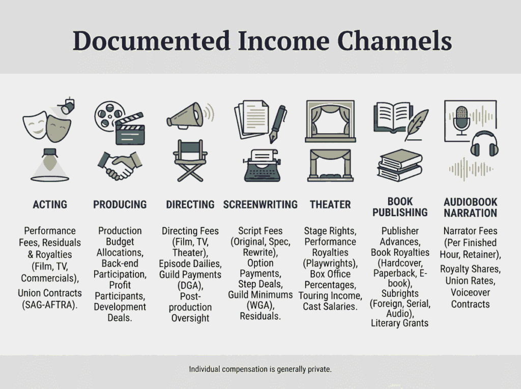 Overview of Ethan Hawke’s documented creative income channels